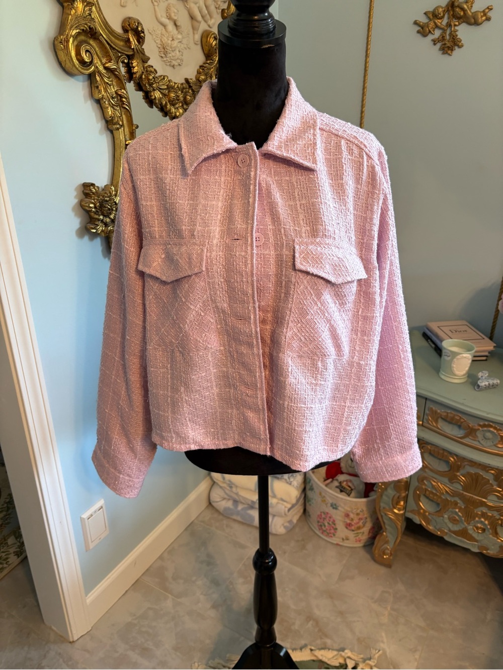 Express Pink Tweed Boxy Jacket